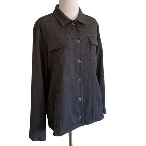 Vtg 90’s Chicos Dark Gray Oversized Snap Down Top Shirt Shacket Wednesday Addams - Picture 9 of 16